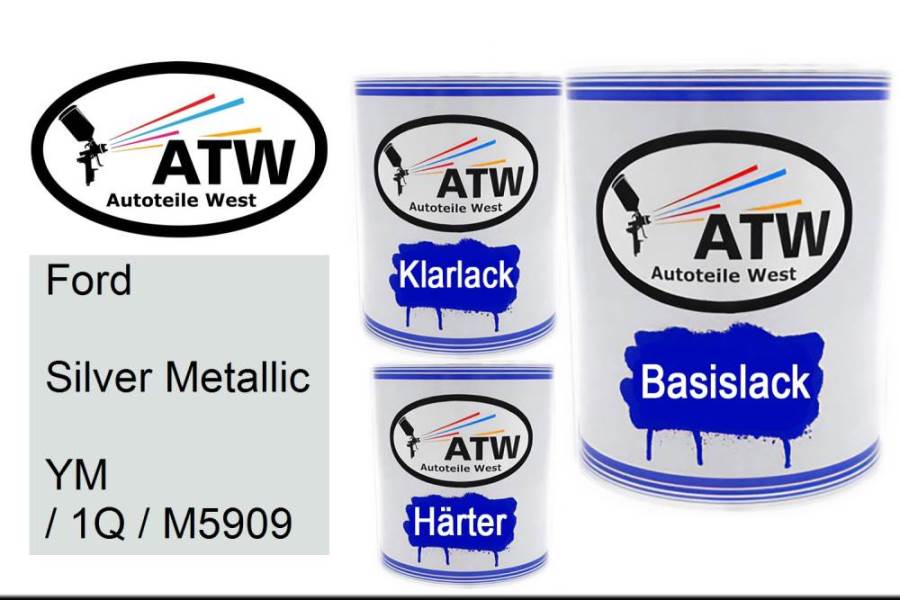 Ford, Silver Metallic, YM / 1Q / M5909: 1L Lackdose + 1L Klarlack + 500ml Härter - Set, von ATW Autoteile West.